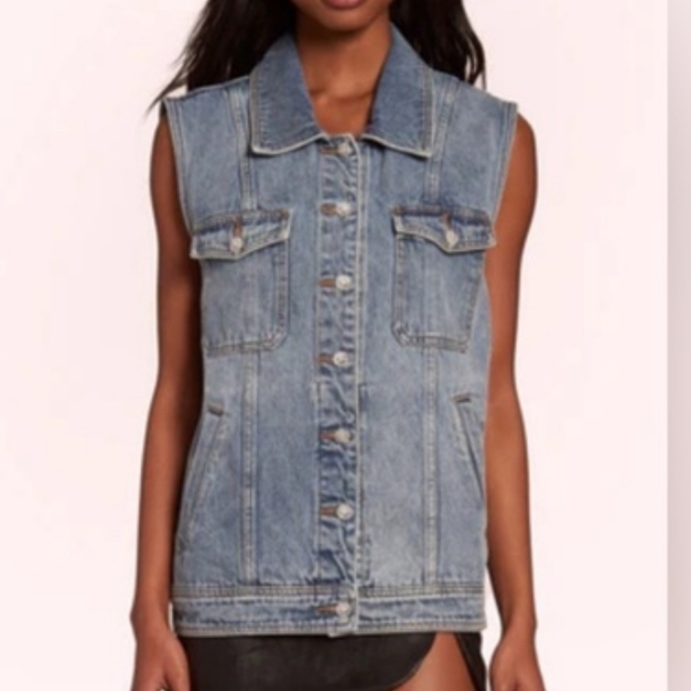 Amanda Uprichard Greyson Denim Rhinestone Vest SzXS